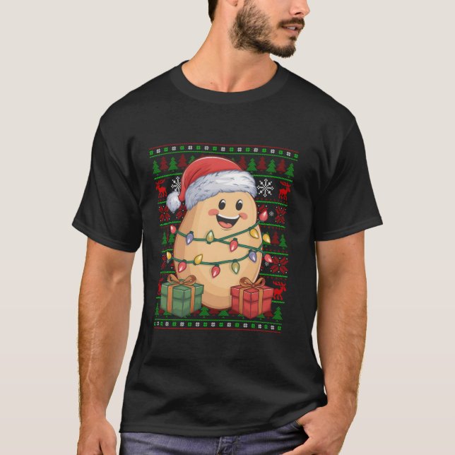 Funny Potato Julafton Ljus Ugly Santa Hat Potato C T Shirt (Framsida)