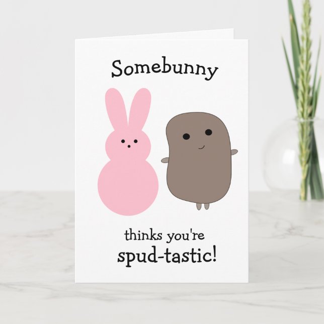 Funny Potato Rosa Bunny Påsk Kort (Framsida)