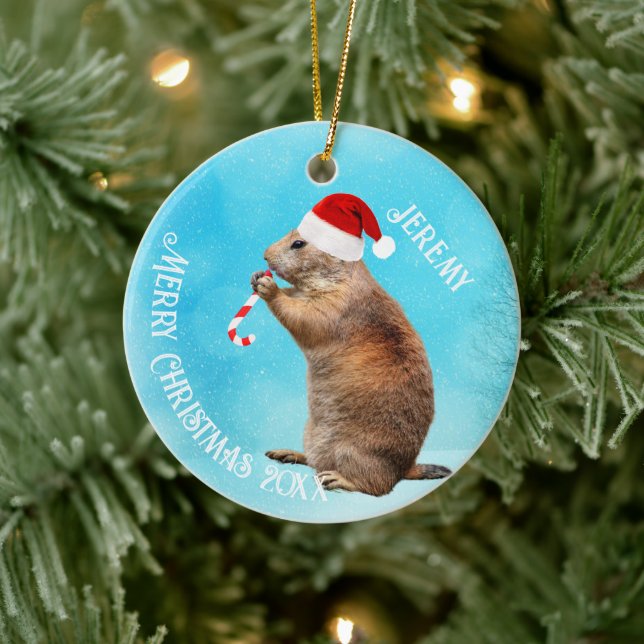 Funny Prairie Hund i Santa Hat Julgransprydnad Keramik (Träd)