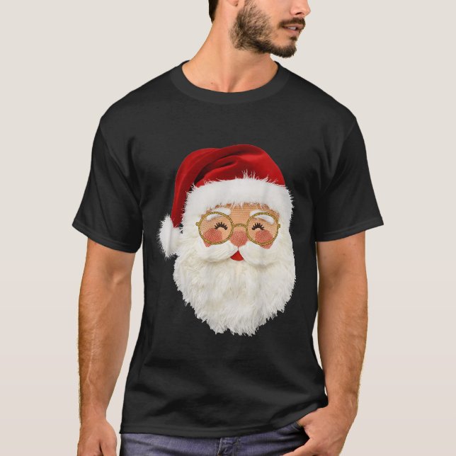 Funny Preppy Realistic Faux Yarn Santa Claus Merry T Shirt (Framsida)