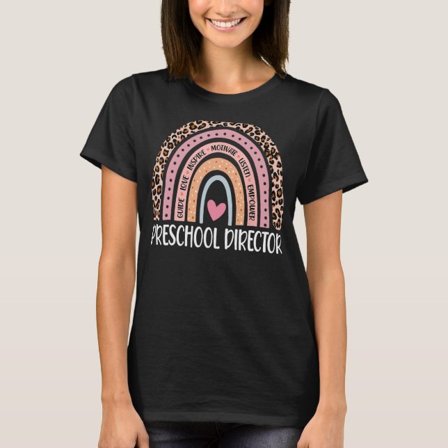 Funny Preschool Director Rainbow Leopard Print Pri T Shirt (Framsida)