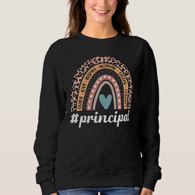 Funny Principal Rainbow Leopard School Principal T Shirt (Framsida)