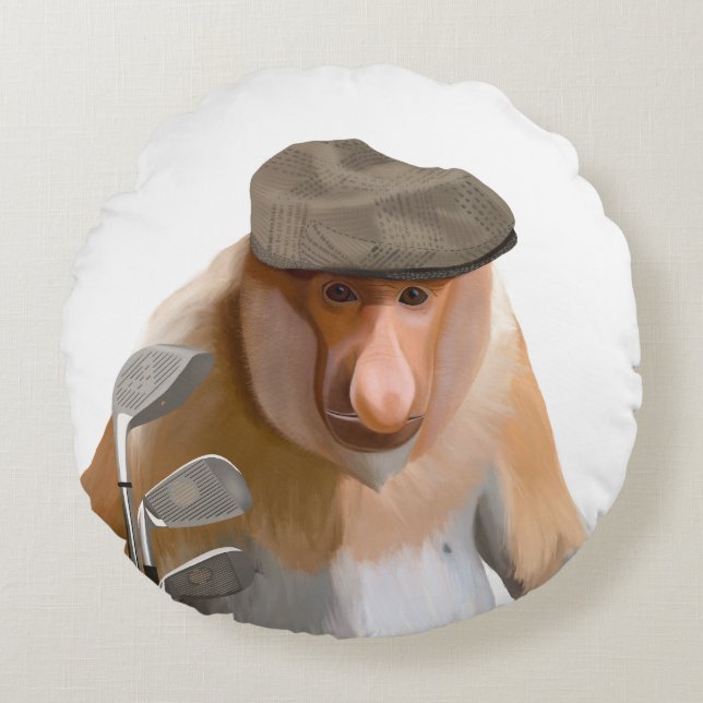 Funny Proboscis Monkey Golfer Rund Kudde (Framsidan)
