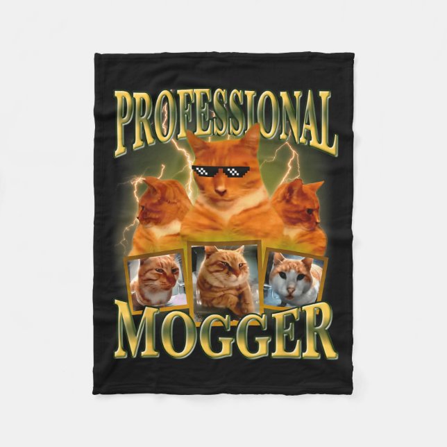 Funny Professional Mogger Cat Meme Mewing Looksmax Fleecefilt (Framsidan)