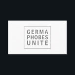 Funny Professionell Städning Service Germaphobes Visitkort<br><div class="desc">Ett unikt affärskort för en städning eller sanitizing-tjänst är att denna utformning har ett minimalistiskt stil i ren modern text. På framsidan finns "GERMAPHOBES UNITE" med ett avstånd på 3 linjer omgivet av ett tunt, invändigt ram. Det ser rent ut och friskt ut i enlighet med yrket. På baksidan av...</div>