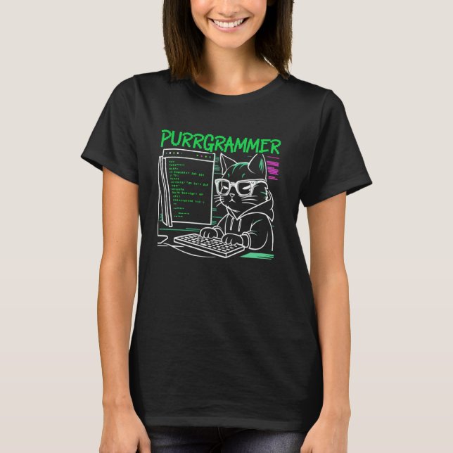Funny Programmer Coder Computer Programming Cat Lo T Shirt (Framsida)
