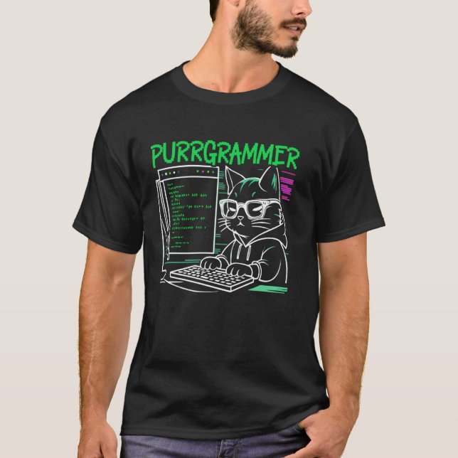 Funny Programmer Coder Computer Programming Cat Lo T Shirt (Framsida)