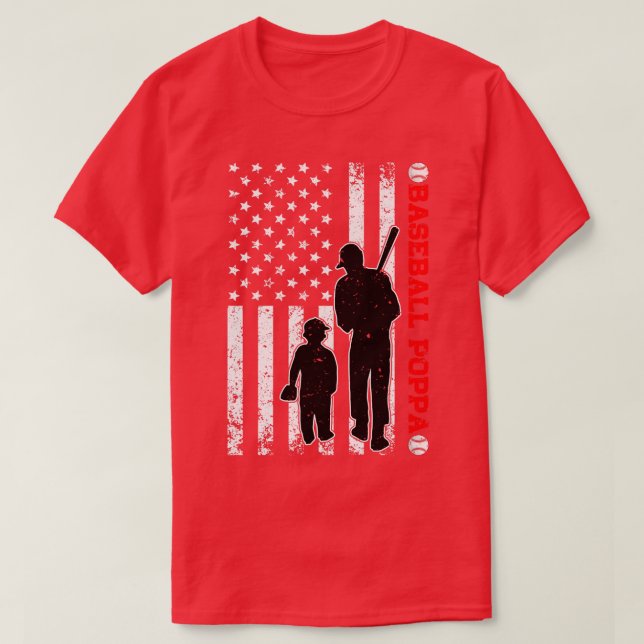 Funny Proud Baseball Poppa American Flagga Far D T Shirt (Design framsida)