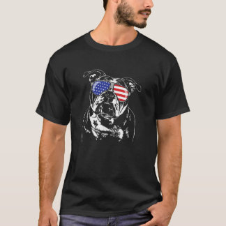 Funny Proud Old English Bulldog American Flagga su T Shirt