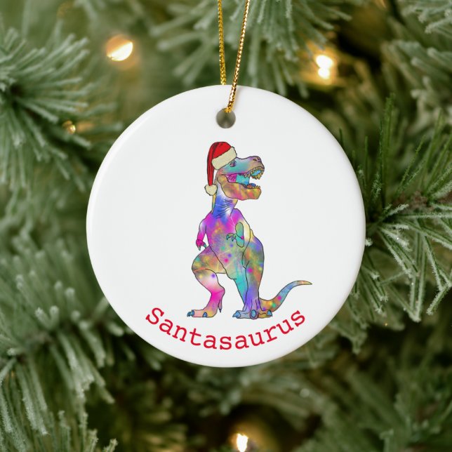 Funny Psychedelic Tyrannosaurus Rex Santa Dinosaur Julgransprydnad Keramik (Träd)