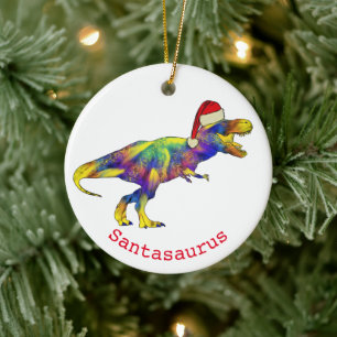 Funny Psychedelic Tyrannosaurus Rex Santa Dinosaur Julgransprydnad Keramik