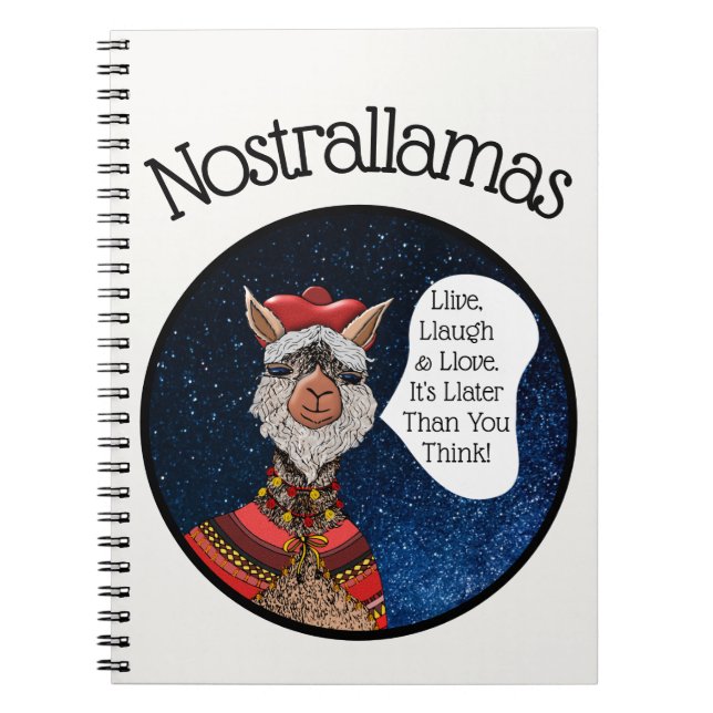 Funny Psychic Kawaii Llama Nostradamus Tecknad Anteckningsbok (Framsidan)