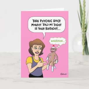Funny Psychic Sock monkey Birthday Kort