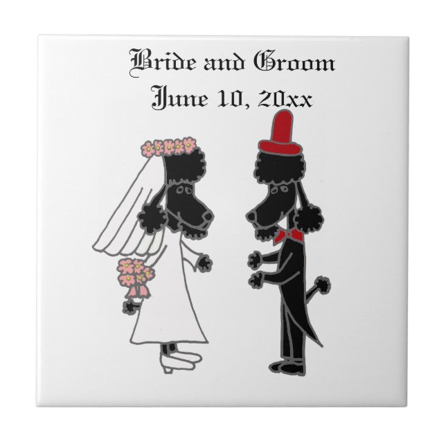 Funny Pudel Bride och Groom Bröllop Kakelplatta (Framsidan)