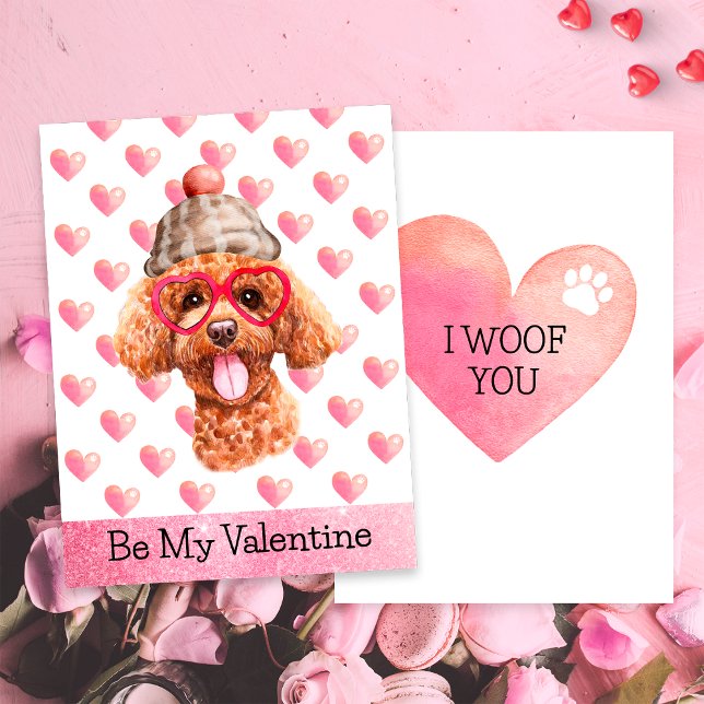 Funny Pudel I Woof You Hund Valentine Day Julkort (Skapare uppladdad)