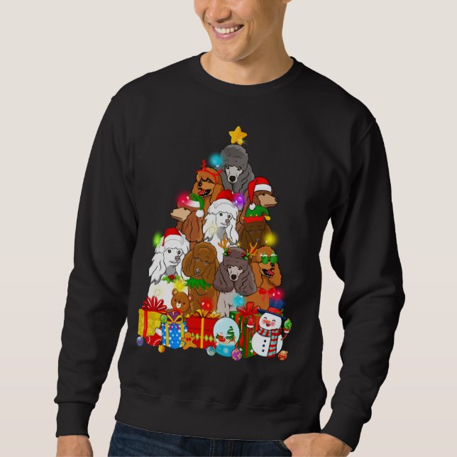 Funny Pudel Julgran Ljus Gift Hund älskare Lång Ärmad Tröja (Framsida)