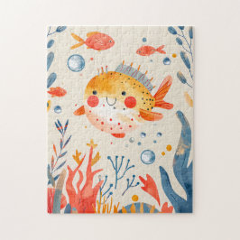 Funny Pufferfish nära Vibrant Reef Pussel