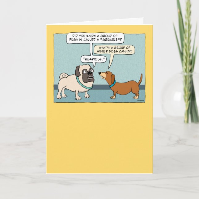 Funny Pug and Dachshund Birthday Card Kort (Framsida)