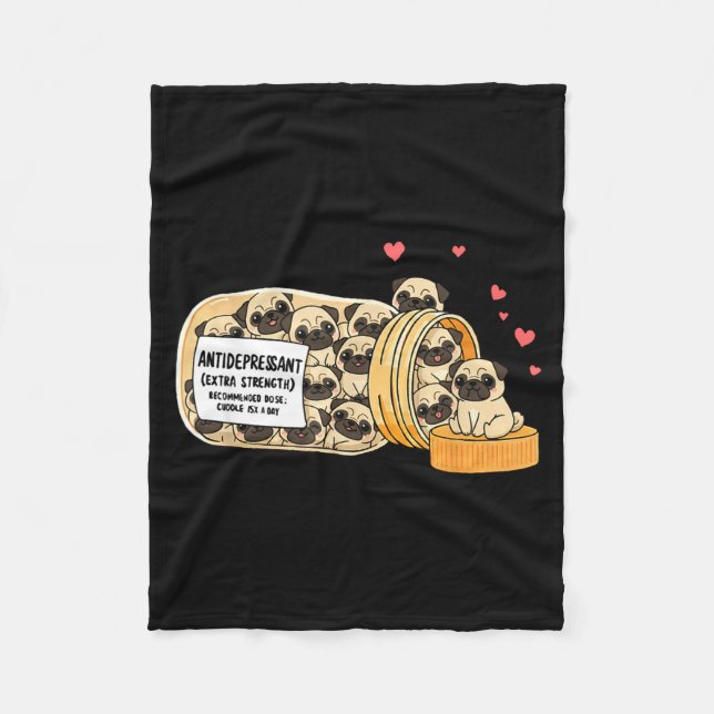 Funny Pug Anti Depressant Mom Dad Kids  Fleecefilt (Framsidan)