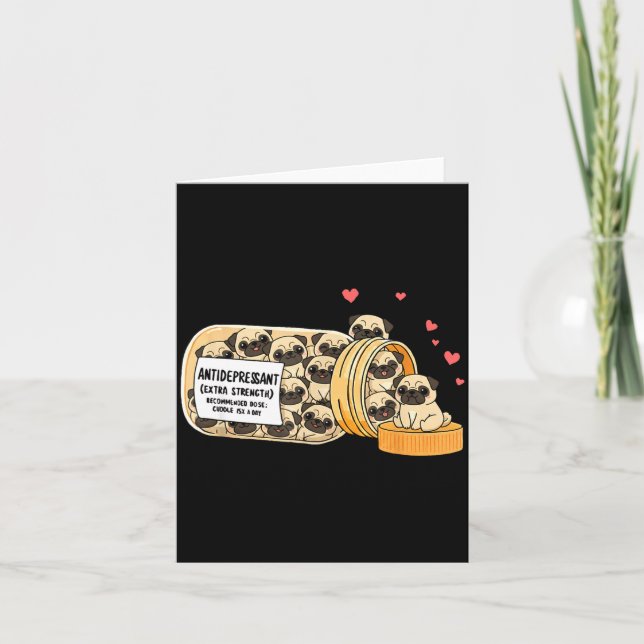 Funny Pug Anti Depressant Mom Dad Kids  Kort (Framsida)