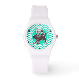 Funny Pug; Aqua Chevron Armbandsur