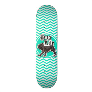 Funny Pug; Aqua Chevron Mini Skateboard Bräda 18,7 Cm