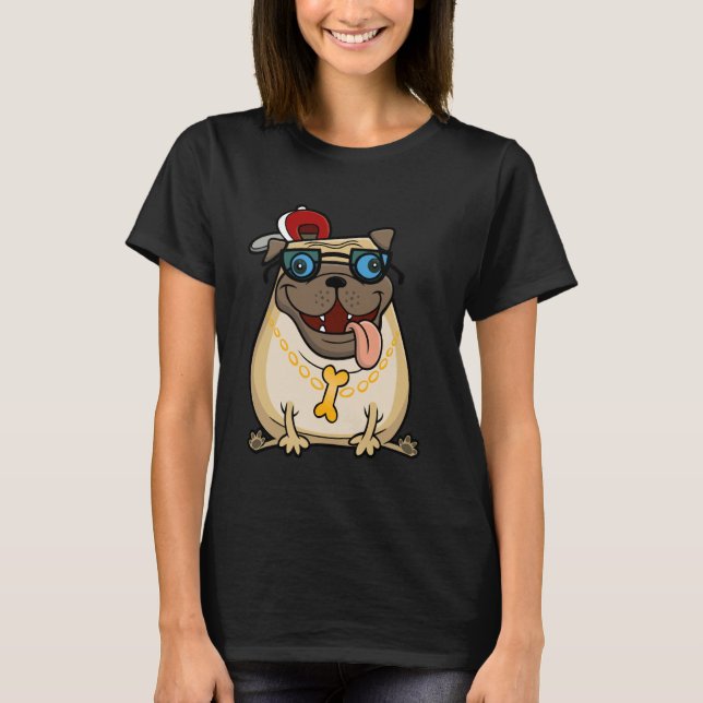 Funny Pug Cartoon Thug Life Dog T Shirt (Framsida)