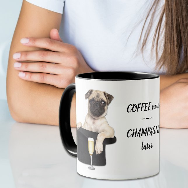 Funny Pug Champagne Later Mugg (Skapare uppladdad)