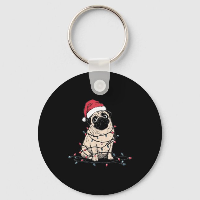 Funny Pug Christmas Graphics Dog Lights Lover Owne Nyckelring (Framsida)