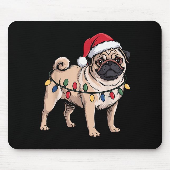 Funny Pug Christmas Santa Hat Xmas Lights  Musmatta (Framsidan)