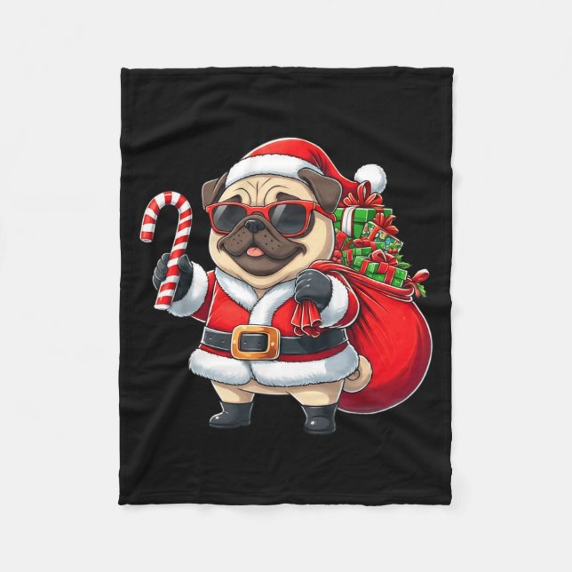 Funny Pug Christmas Santa Outfit Xmas Mom Dad Kids Fleecefilt (Framsidan)