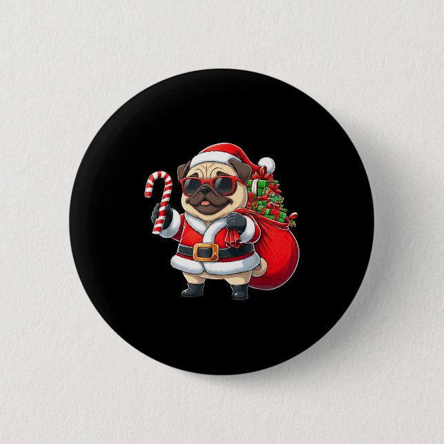 Funny Pug Christmas Santa Outfit Xmas Mom Dad Kids Knapp (Framsida)