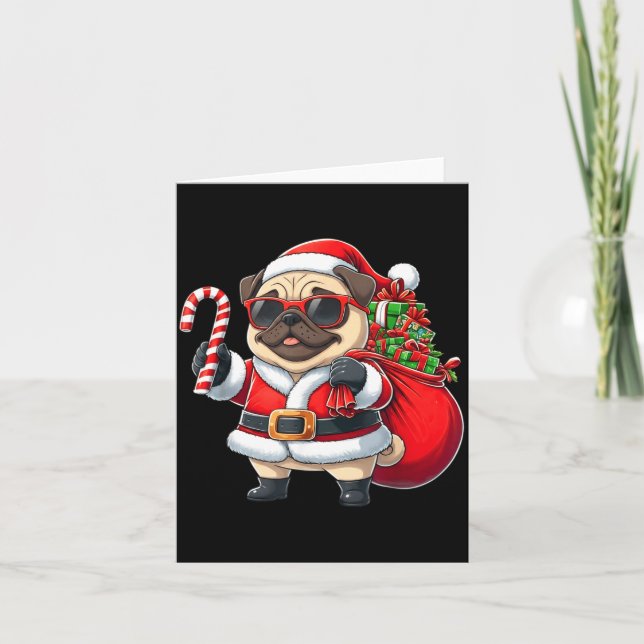 Funny Pug Christmas Santa Outfit Xmas Mom Dad Kids Kort (Framsida)