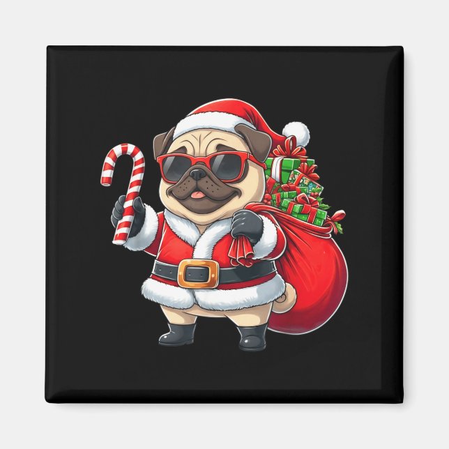 Funny Pug Christmas Santa Outfit Xmas Mom Dad Kids Magnet (Framsidan)