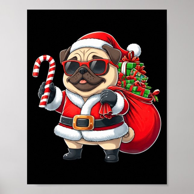 Funny Pug Christmas Santa Outfit Xmas Mom Dad Kids Poster (Framsidan)
