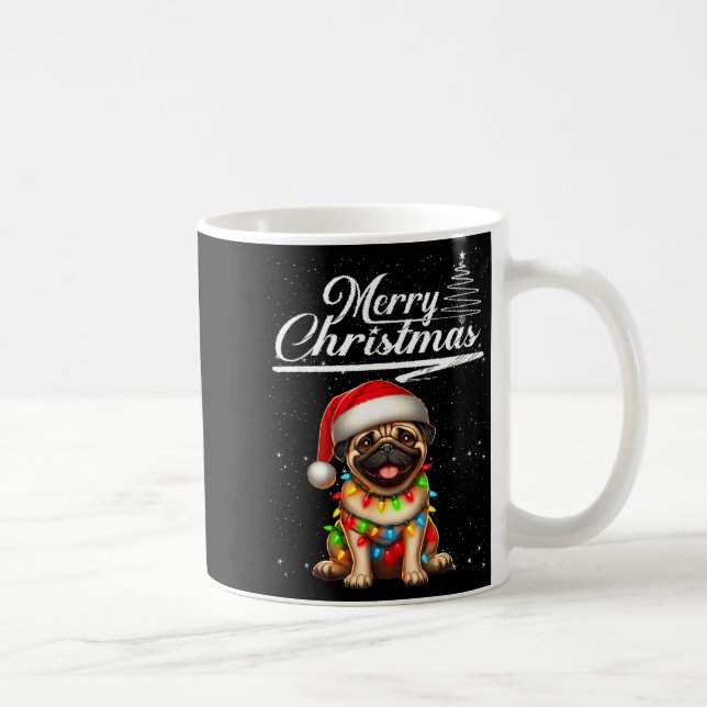 Funny Pug Dog Christmas Lights Santa Hat Candy Can Kaffemugg (Höger)