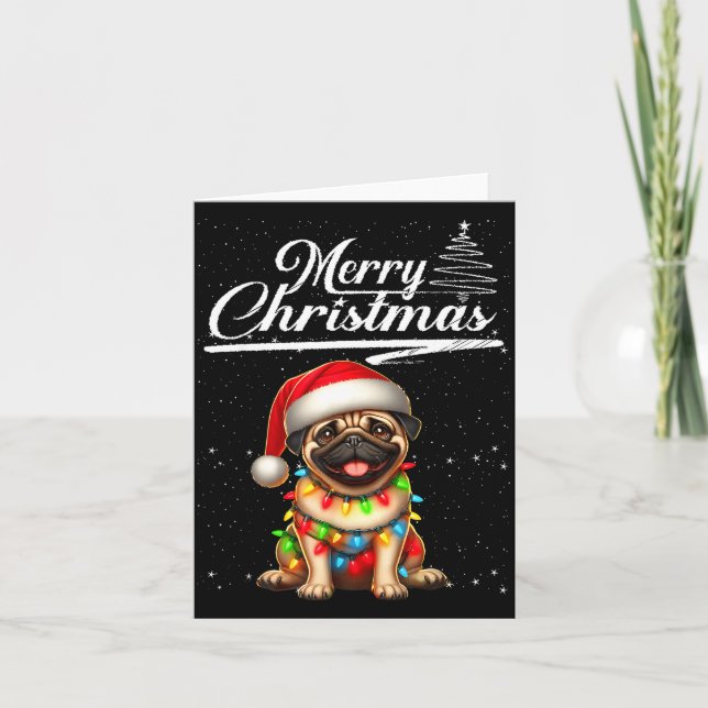 Funny Pug Dog Christmas Lights Santa Hat Candy Can Kort (Framsida)