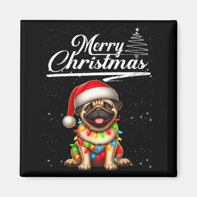 Funny Pug Dog Christmas Lights Santa Hat Candy Can Magnet (Framsidan)