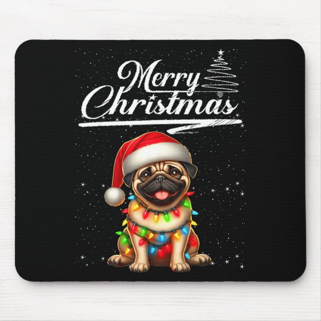 Funny Pug Dog Christmas Lights Santa Hat Candy Can Musmatta (Framsidan)