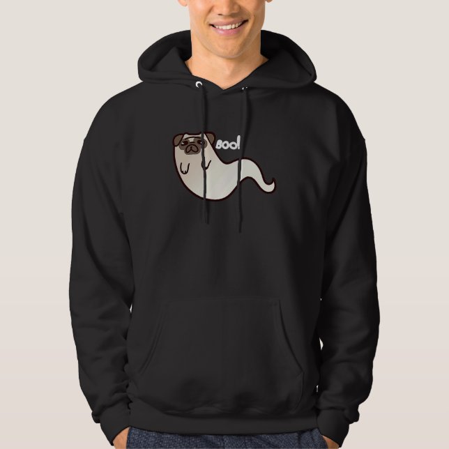 Funny Pug Dog Ghost BOO Halloween Scary spooky T Hoodie (Framsida)
