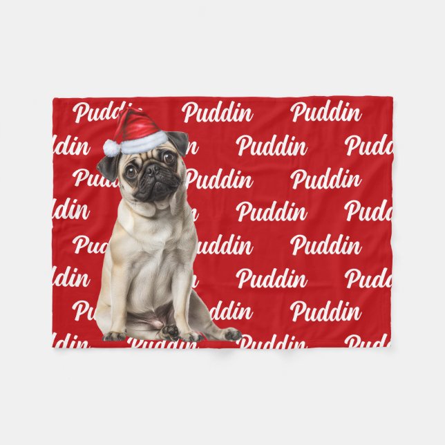 Funny Pug Dog with Name Pattern Christmas Fleecefilt (Framsidan (Horisontell))