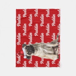 Funny Pug Dog with Name Pattern Christmas Fleecefilt