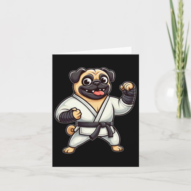 Funny Pug Doing Karate Martial Arts Kort (Framsida)