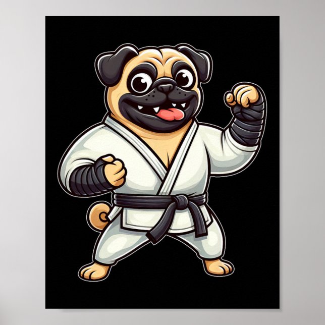 Funny Pug Doing Karate Martial Arts Poster (Framsidan)