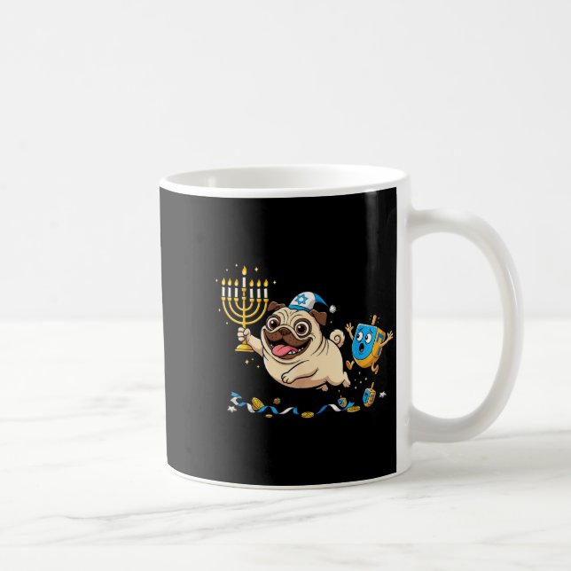 Funny Pug Dreidel Menorah Hanukkah Kids Womens Men Kaffemugg (Höger)