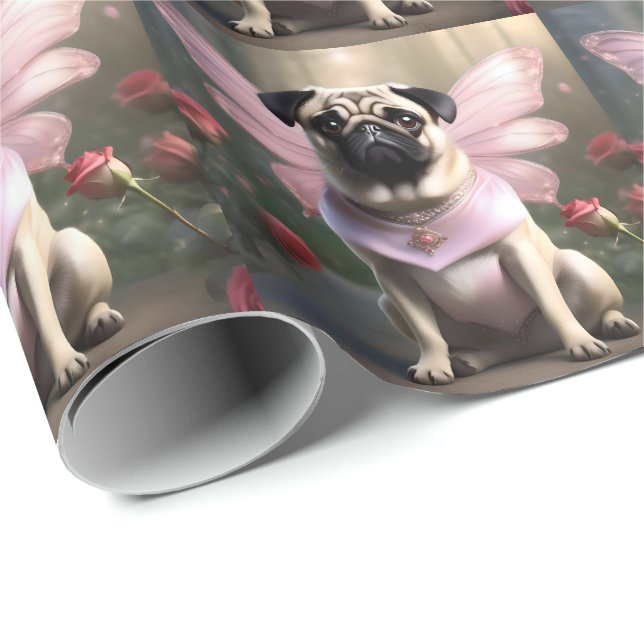 Funny Pug Fairy Princess Presentpapper (Rullad Hörn)