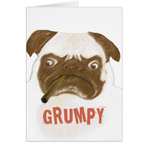 Funny Pug Grumpy Puggy med Cigar OBS Kort
