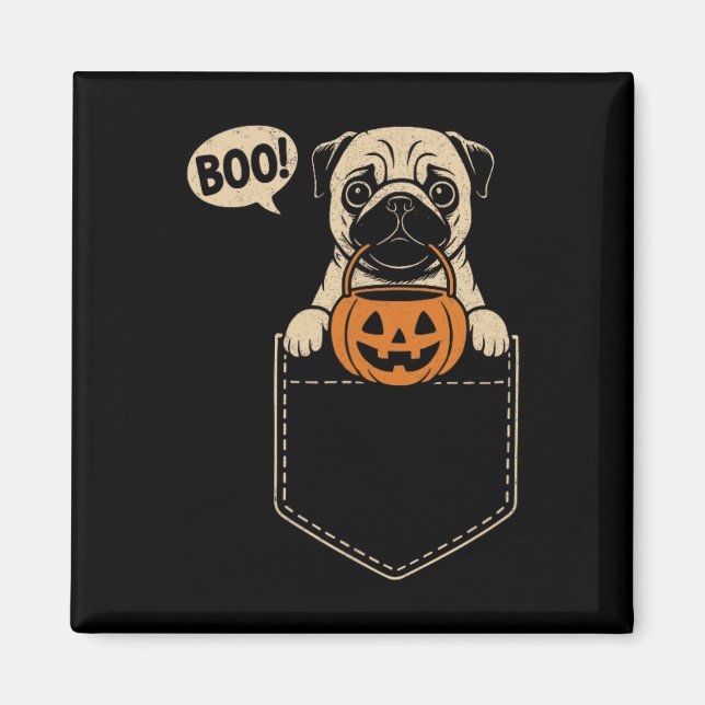 Funny Pug Halloween Cute Pug Hund Pocket Boo Trick Magnet (Framsidan)