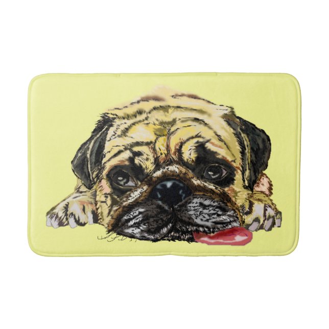 Funny Pug Hund Bath Mat - Ditt Färg - Text Badrumsmatta (Framsidan)