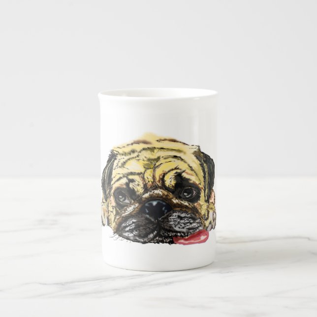 Funny Pug Hund Bone China Mugg Benporslin Mugg (Framsidan)
